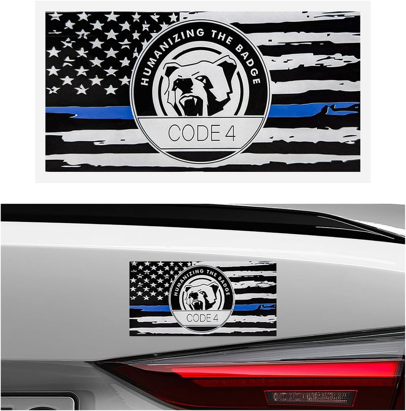 FSTURIOS Thin Blue Line Sticker Code 4, Police Support Sticker American Flag Thin Line Decal, Waterproof Thin Line Flag Stickers Support Law Enforcement for Car Window Laptop (Larger) - Image 1